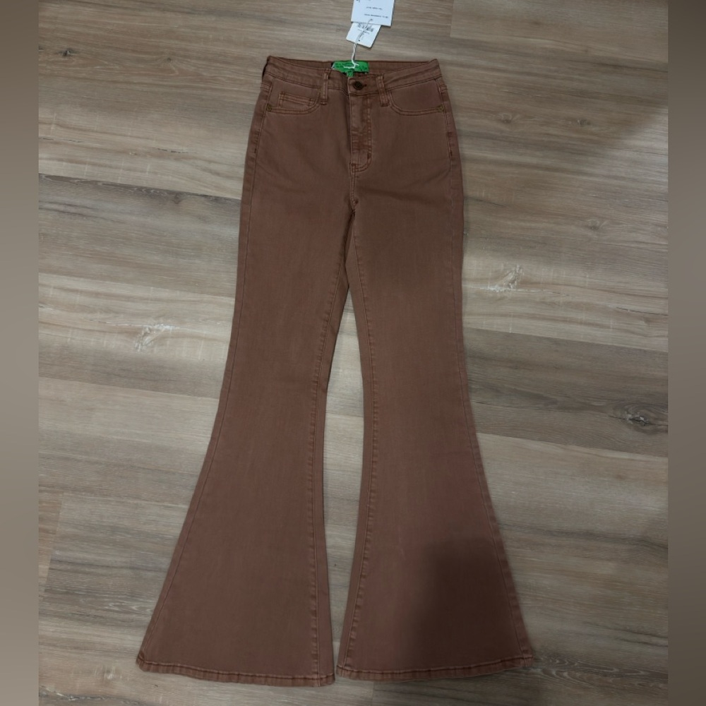 Free People Sandrine Rose Brown Flare Wide Leg Jeans